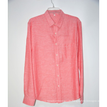 Camisa de linho rosa mangas curtas colarinho